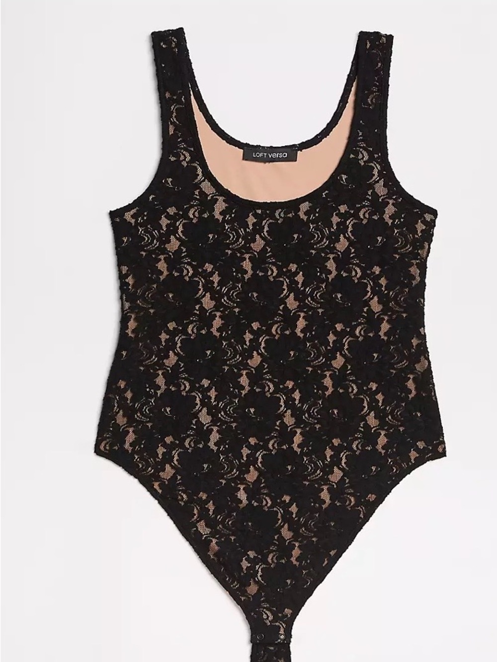 LOFT Black Lace Overlay Nude Bodysuit
